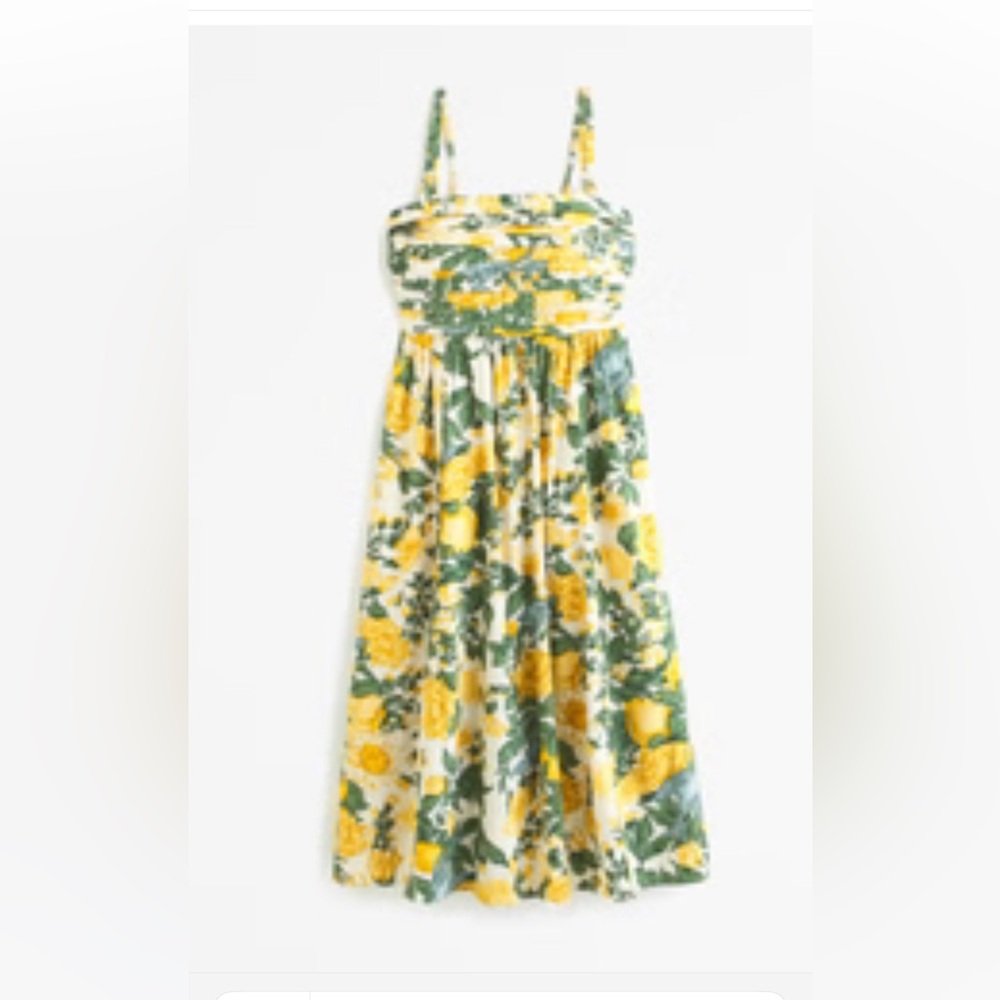 Abercrombie & Fitch Yellow Floral Midi Dress with Green Leaves - Picture 3 of 3